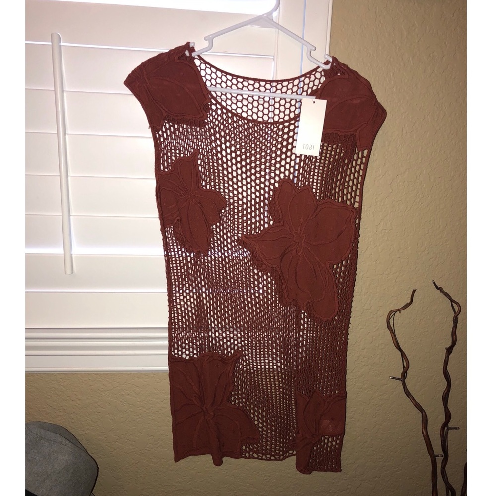 Tobi Rust Crochet Floral Swim Coverup